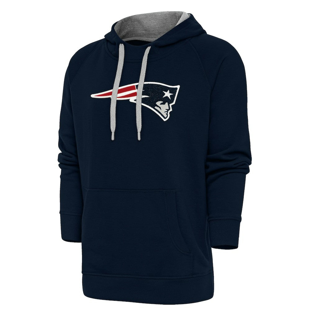 New England Patriots Antigua Victory Chenille Pullover Hoodie - Navy Hoodies