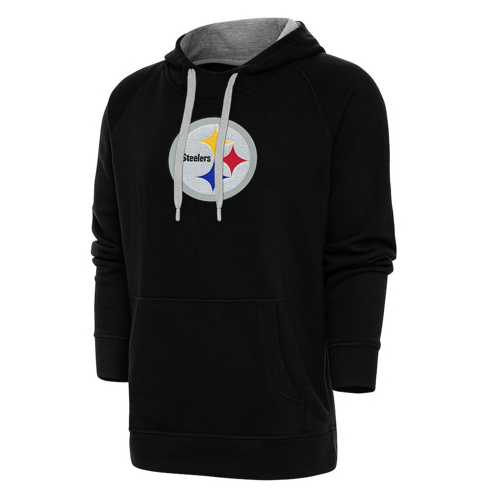 Pittsburgh Steelers Antigua Victory Chenille Pullover Hoodie - Black Hoodies
