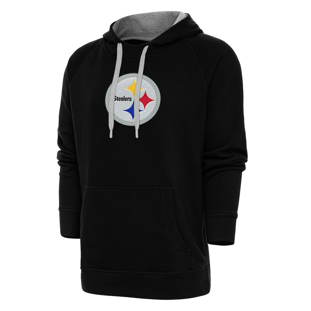 Pittsburgh Steelers Antigua Victory Chenille Pullover Hoodie - Black Hoodies