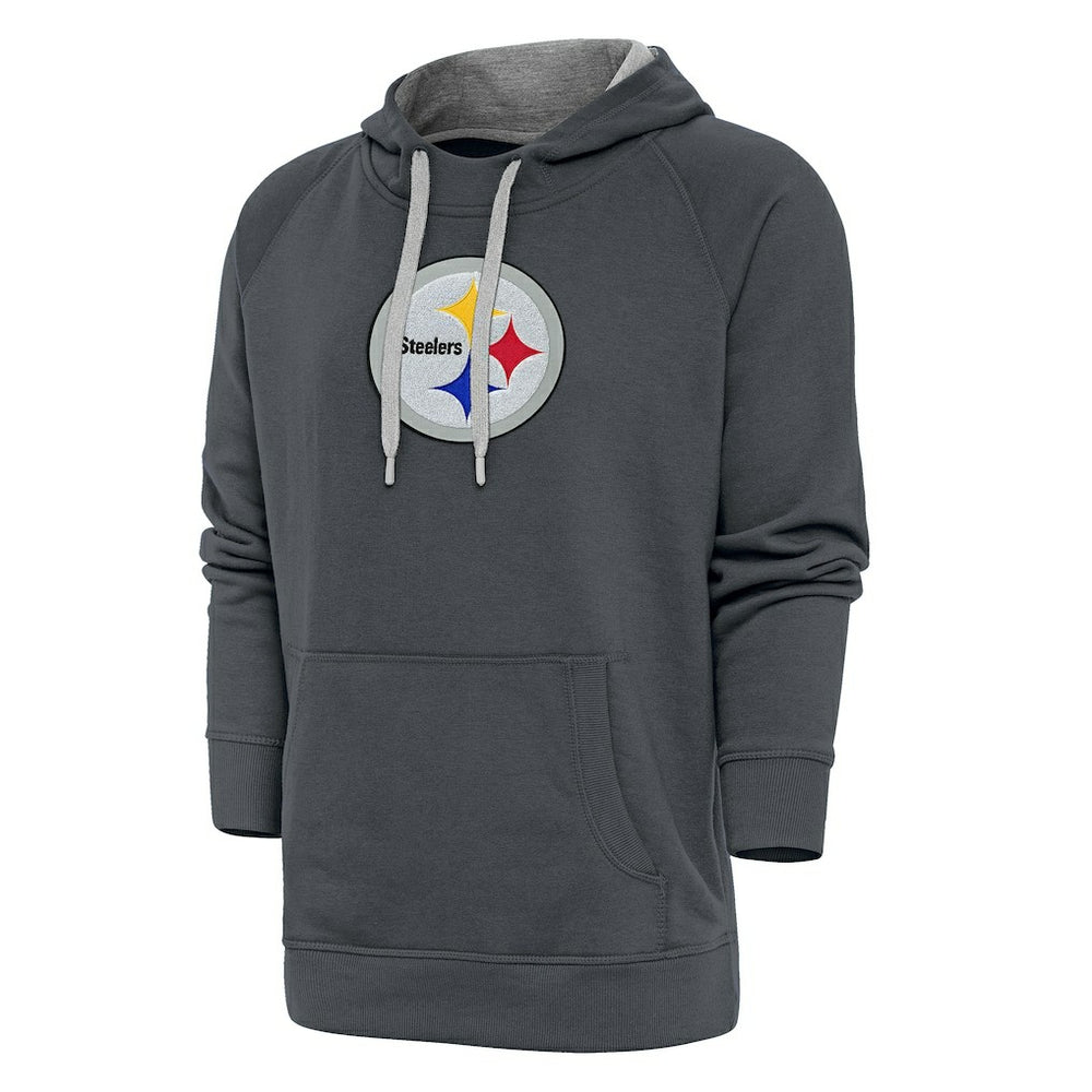 Pittsburgh Steelers Antigua Victory Chenille Pullover Hoodie - Charcoal Hoodies