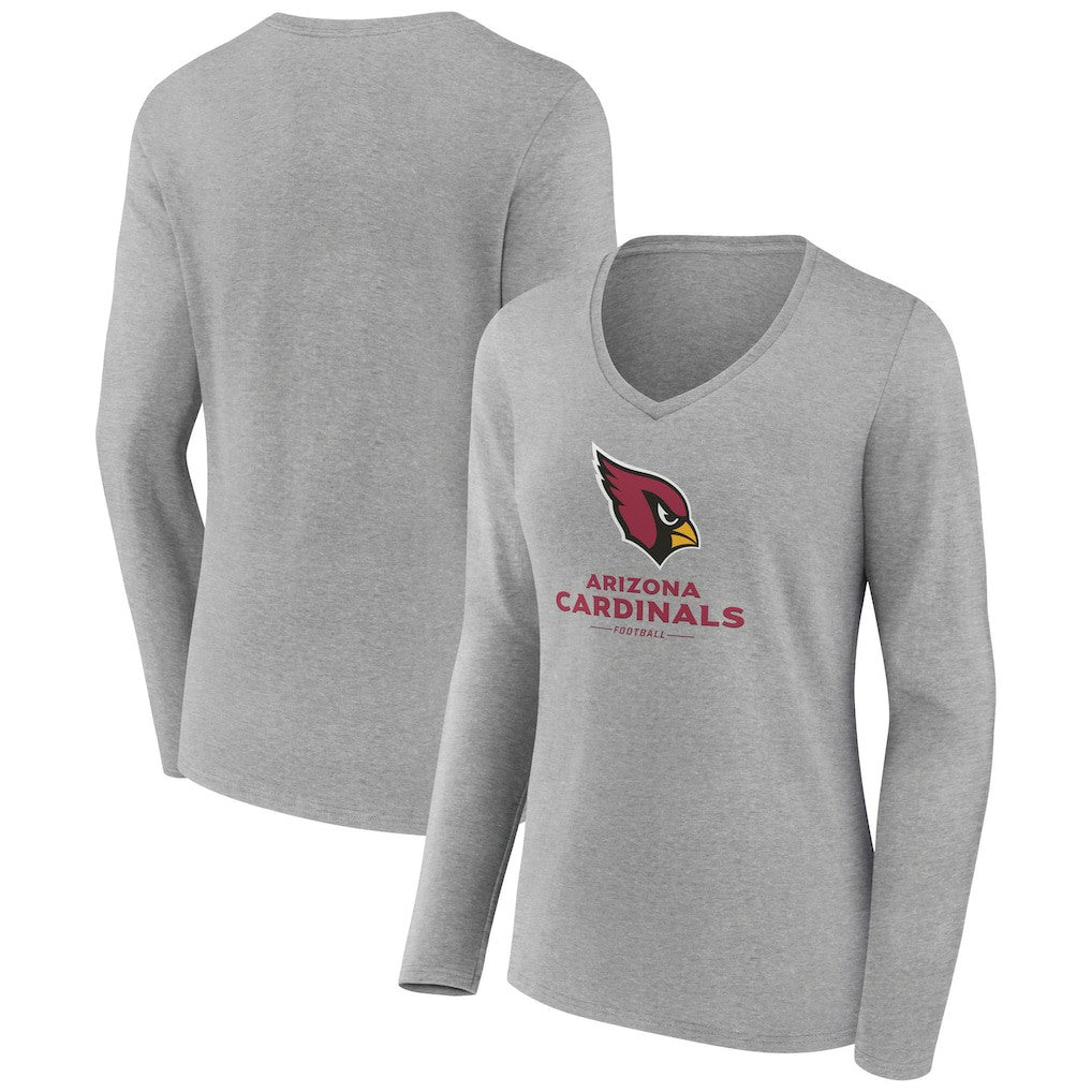Arizona Cardinals Women's Logo Team Lockup Long Sleeve V-Neck T-Shirt - Heather Gray T-shirts