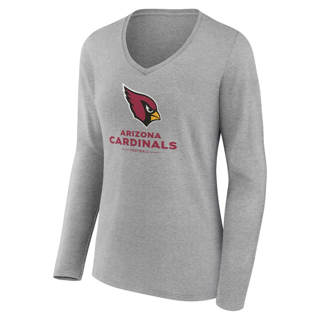 Arizona Cardinals Women's Logo Team Lockup Long Sleeve V-Neck T-Shirt - Heather Gray T-shirts