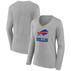 Buffalo Bills Women's Logo Team Lockup Long Sleeve V-Neck T-Shirt - Heather Gray T-shirts