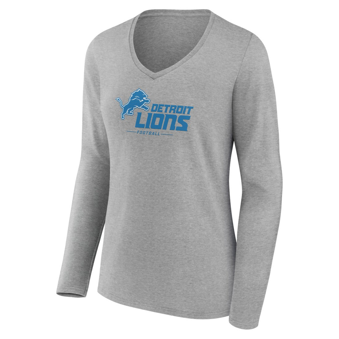 Detroit Lions Women's Logo Team Lockup Long Sleeve V-Neck T-Shirt - Heather Gray T-shirts