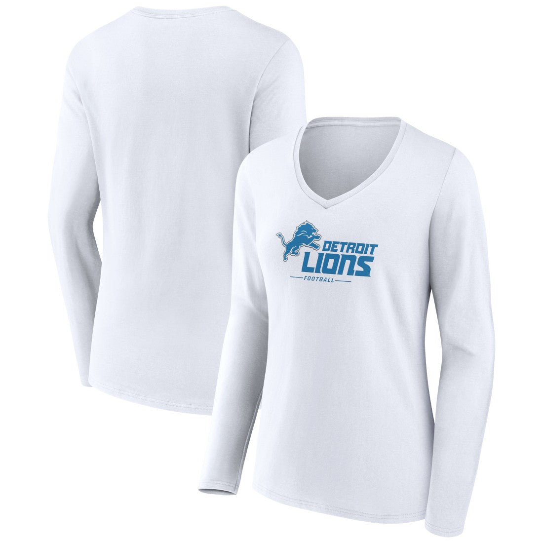 Detroit Lions Women's Logo Team Lockup Long Sleeve V-Neck T-Shirt - White T-shirts