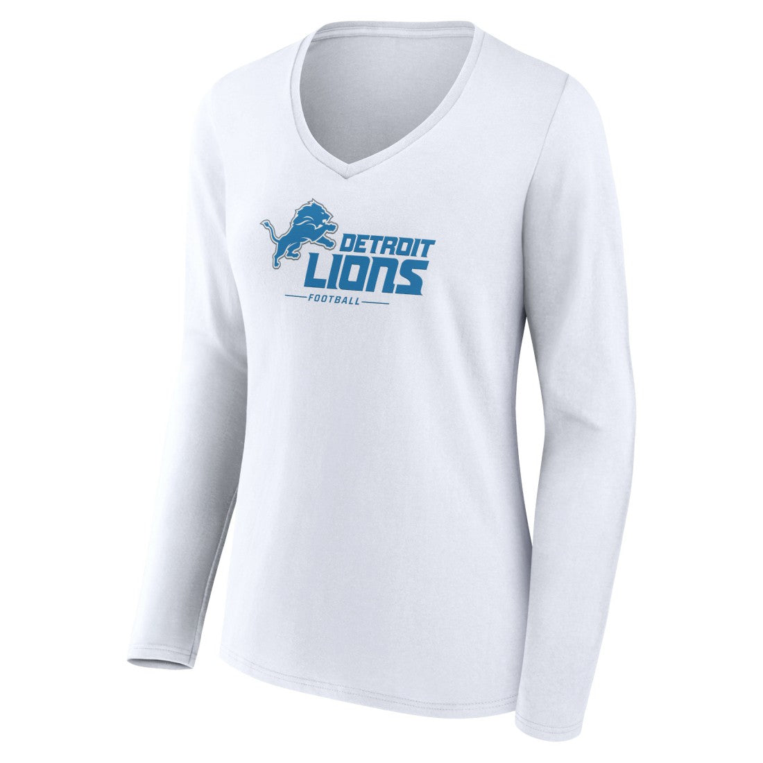 Detroit Lions Women's Logo Team Lockup Long Sleeve V-Neck T-Shirt - White T-shirts