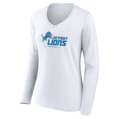 Detroit Lions Women's Logo Team Lockup Long Sleeve V-Neck T-Shirt - White T-shirts