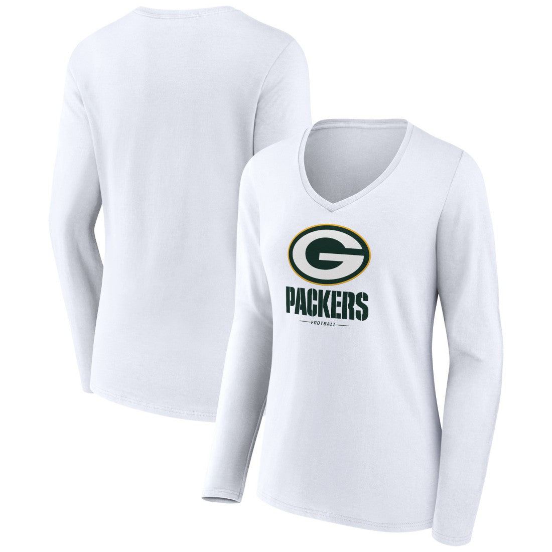 Green Bay Packers Women's Logo Team Lockup Long Sleeve V-Neck T-Shirt - White T-shirts