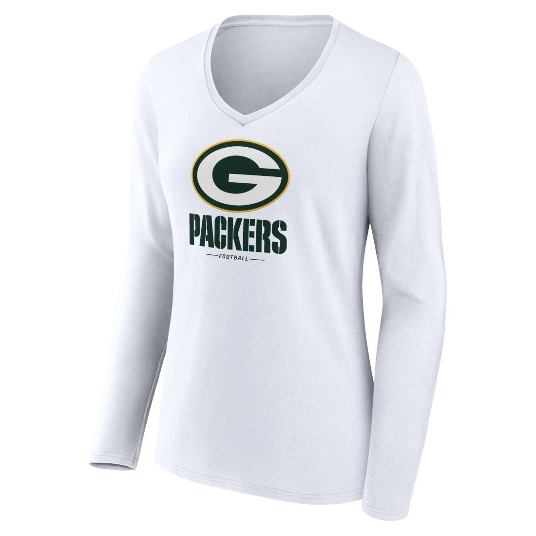 Green Bay Packers Women's Logo Team Lockup Long Sleeve V-Neck T-Shirt - White T-shirts