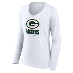 Green Bay Packers Women's Logo Team Lockup Long Sleeve V-Neck T-Shirt - White T-shirts