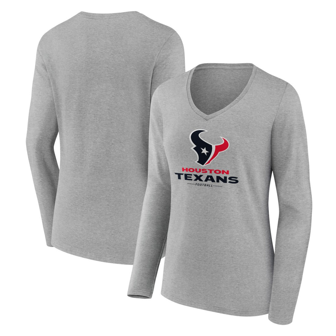 Houston Texans Women's Logo Team Lockup Long Sleeve V-Neck T-Shirt - Heather Gray T-shirts