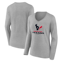 Houston Texans Women's Logo Team Lockup Long Sleeve V-Neck T-Shirt - Heather Gray T-shirts