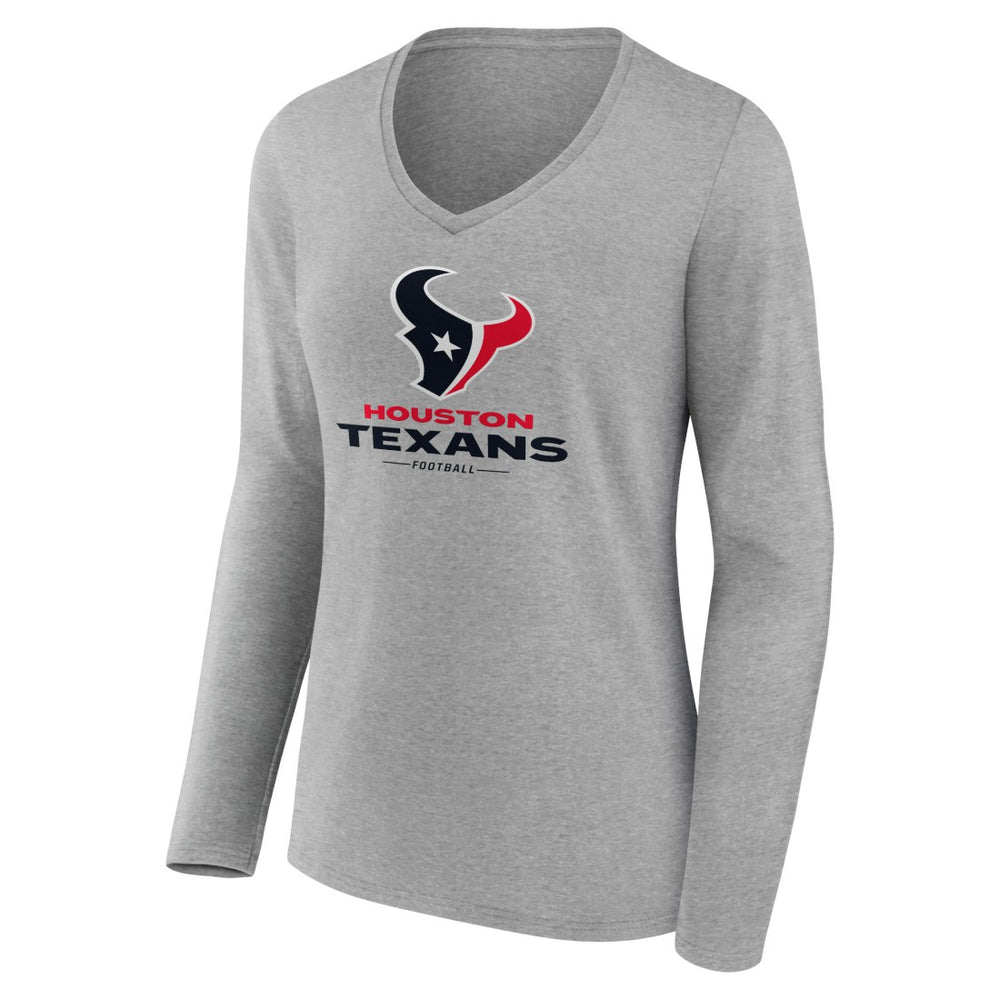 Houston Texans Women's Logo Team Lockup Long Sleeve V-Neck T-Shirt - Heather Gray T-shirts