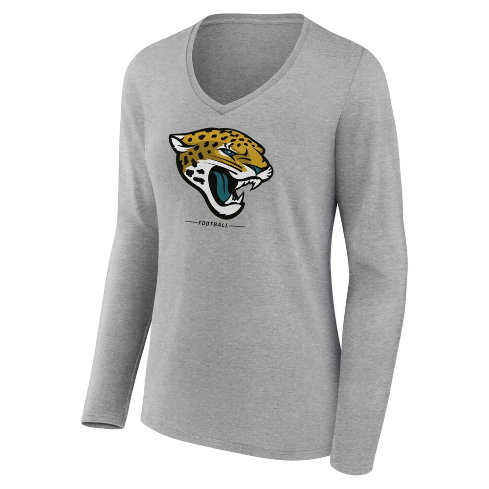 Jacksonville Jaguars Women's Logo Team Lockup Long Sleeve V-Neck T-Shirt - Heather Gray T-shirts