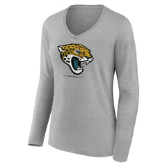 Jacksonville Jaguars Women's Logo Team Lockup Long Sleeve V-Neck T-Shirt - Heather Gray T-shirts
