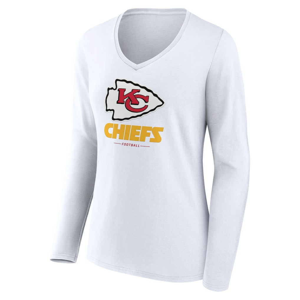 Kansas City Chiefs Women's Logo Team Lockup Long Sleeve V-Neck T-Shirt - White T-shirts