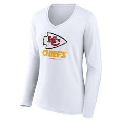 Kansas City Chiefs Women's Logo Team Lockup Long Sleeve V-Neck T-Shirt - White T-shirts