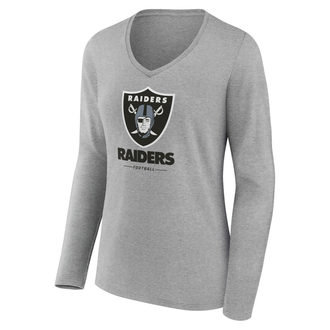 Las Vegas Raiders Women's Logo Team Lockup Long Sleeve V-Neck T-Shirt - Heather Gray T-shirts