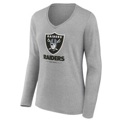 Las Vegas Raiders Women's Logo Team Lockup Long Sleeve V-Neck T-Shirt - Heather Gray T-shirts
