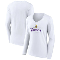 Minnesota Vikings Women's Logo Team Lockup Long Sleeve V-Neck T-Shirt - White T-shirts