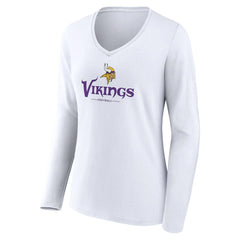 Minnesota Vikings Women's Logo Team Lockup Long Sleeve V-Neck T-Shirt - White T-shirts