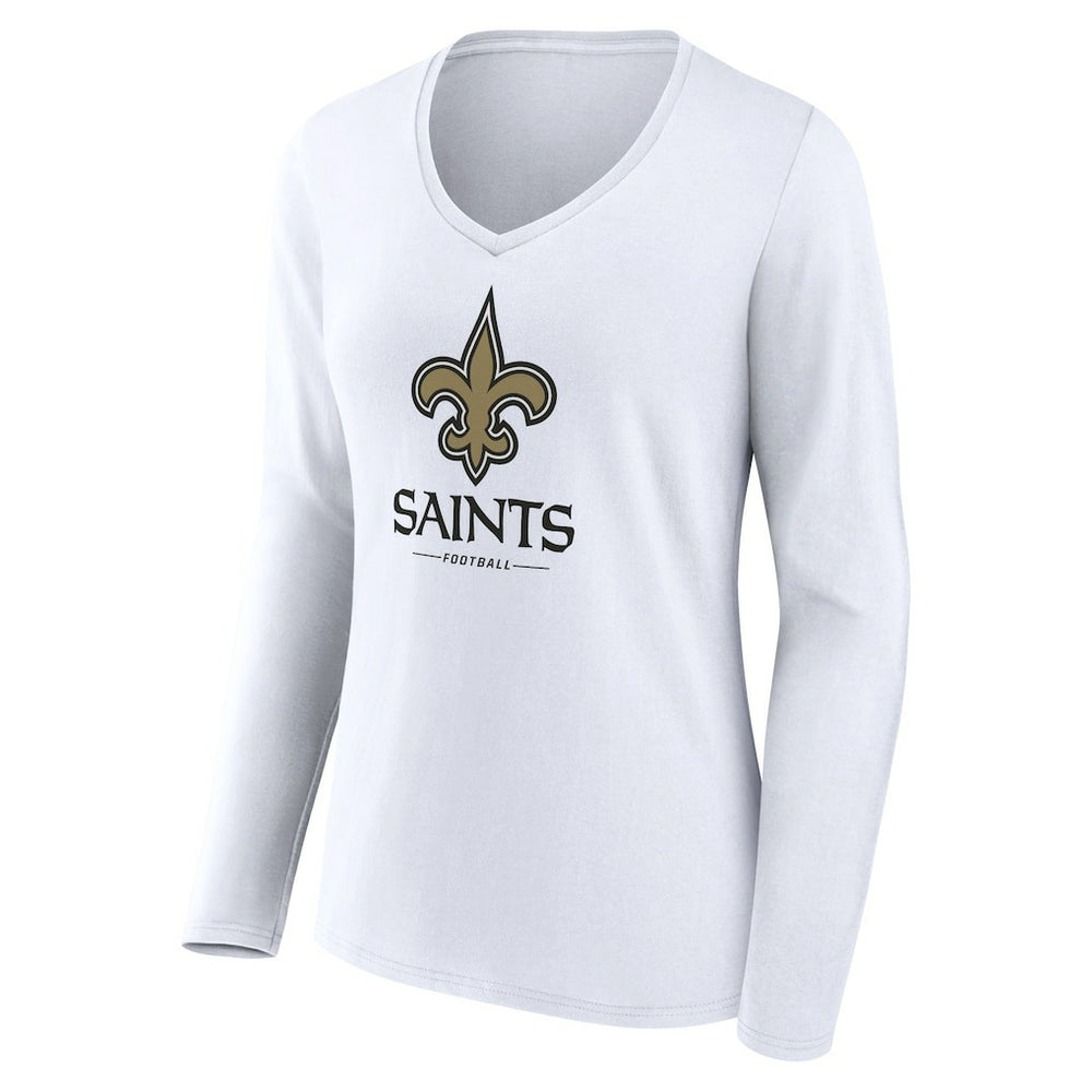 New Orleans Saints Women's Logo Team Lockup Long Sleeve V-Neck T-Shirt - White T-shirts