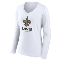 New Orleans Saints Women's Logo Team Lockup Long Sleeve V-Neck T-Shirt - White T-shirts