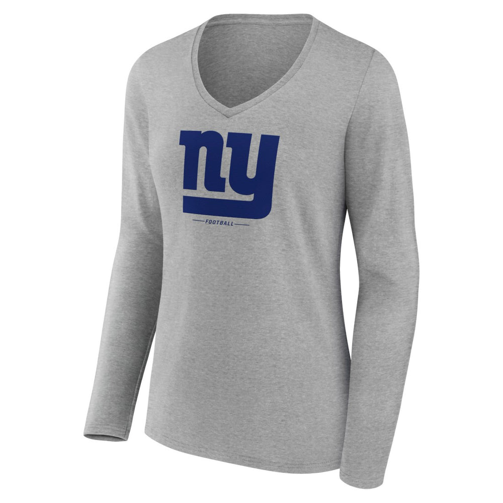 New York Giants Women's Logo Team Lockup Long Sleeve V-Neck T-Shirt - Heather Gray T-shirts