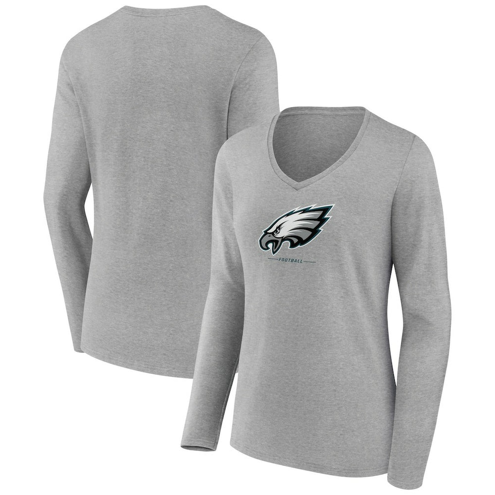 Philadelphia Eagles Women's Logo Team Lockup Long Sleeve V-Neck T-Shirt - Heather Gray T-shirts