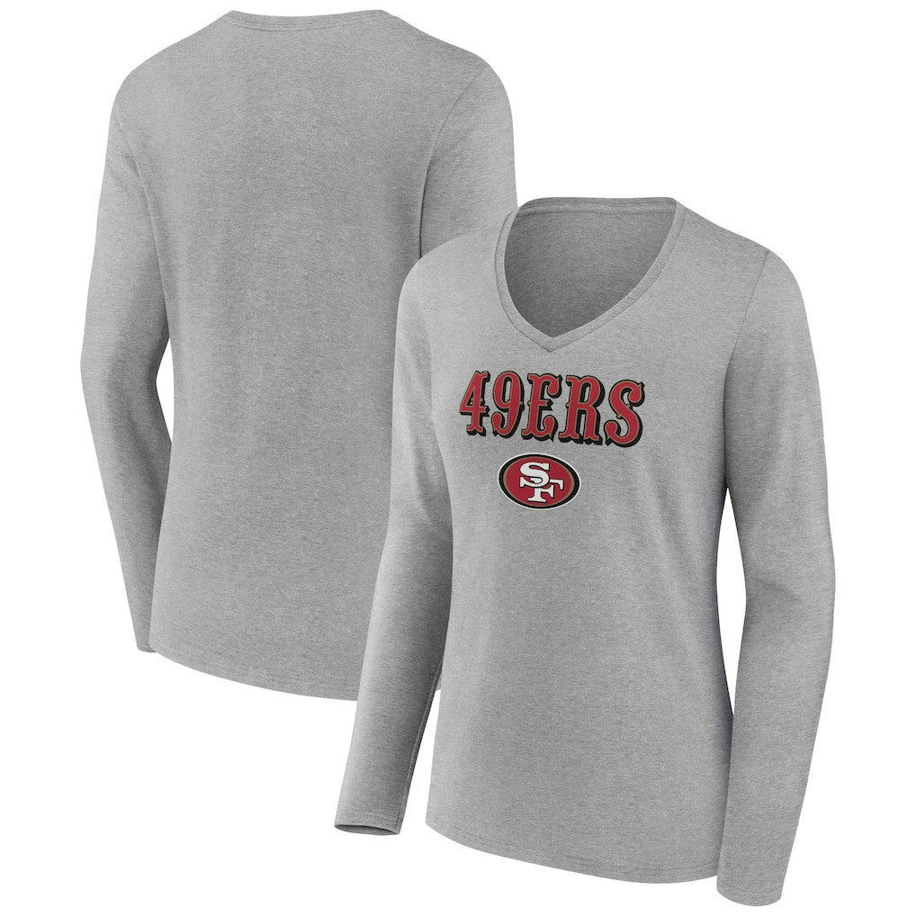 San Francisco 49ers Women's Logo Team Lockup Long Sleeve V-Neck T-Shirt - Heather Gray T-shirts