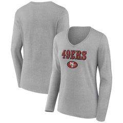 San Francisco 49ers Women's Logo Team Lockup Long Sleeve V-Neck T-Shirt - Heather Gray T-shirts