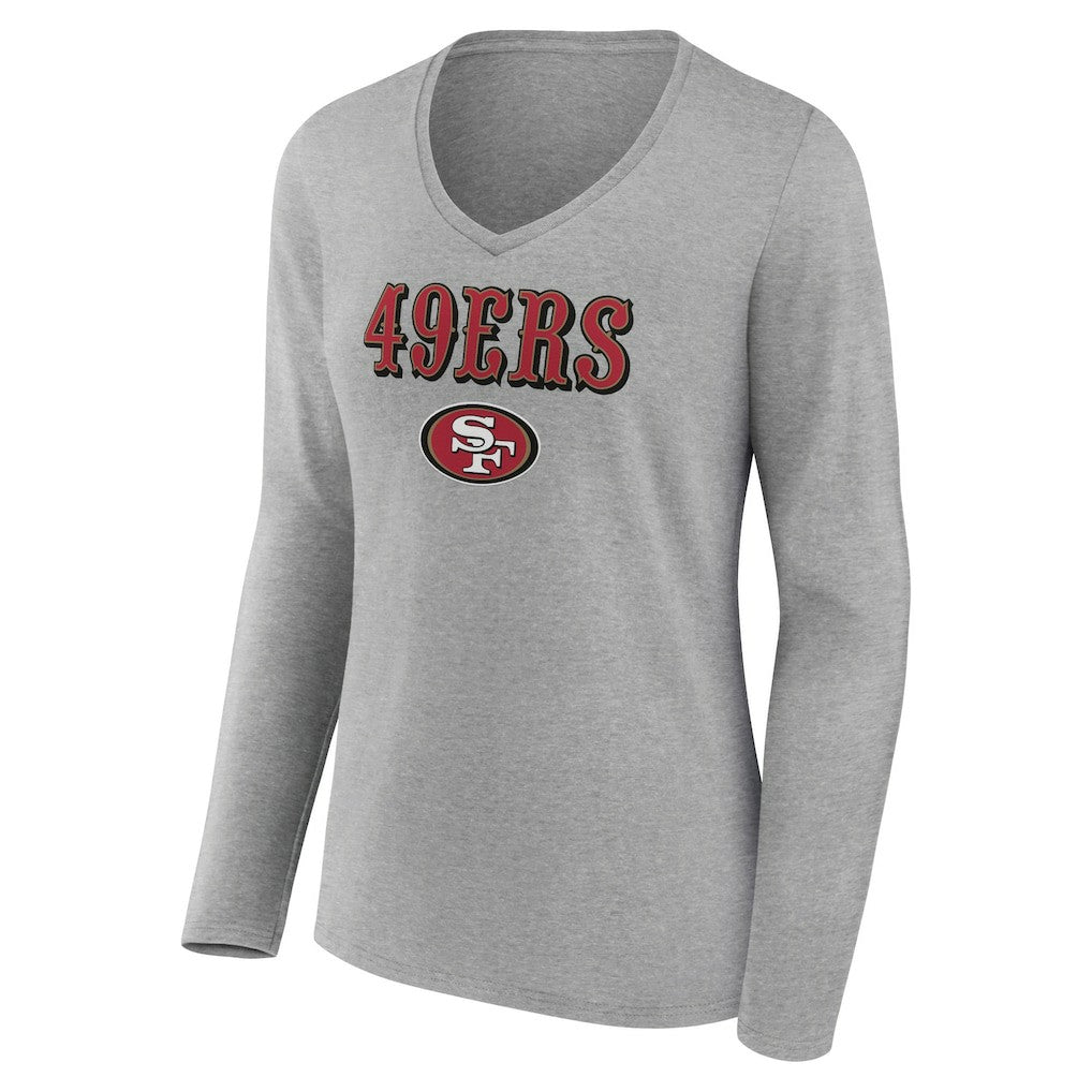San Francisco 49ers Women's Logo Team Lockup Long Sleeve V-Neck T-Shirt - Heather Gray T-shirts