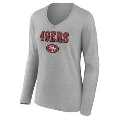 San Francisco 49ers Women's Logo Team Lockup Long Sleeve V-Neck T-Shirt - Heather Gray T-shirts