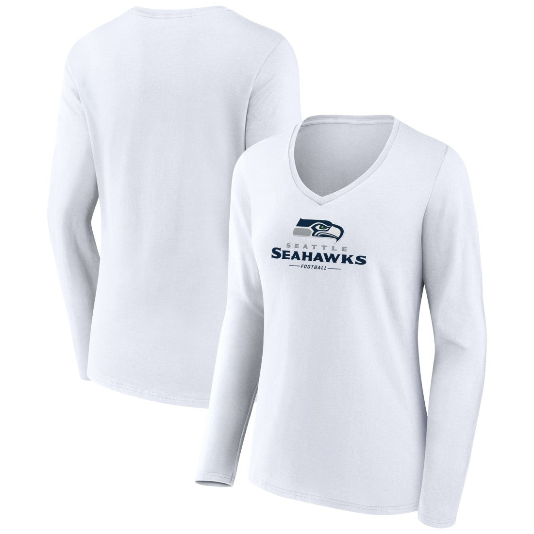Seattle Seahawks Women's Logo Team Lockup Long Sleeve V-Neck T-Shirt - White T-shirts