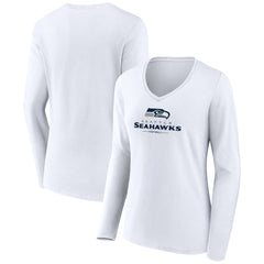Seattle Seahawks Women's Logo Team Lockup Long Sleeve V-Neck T-Shirt - White T-shirts