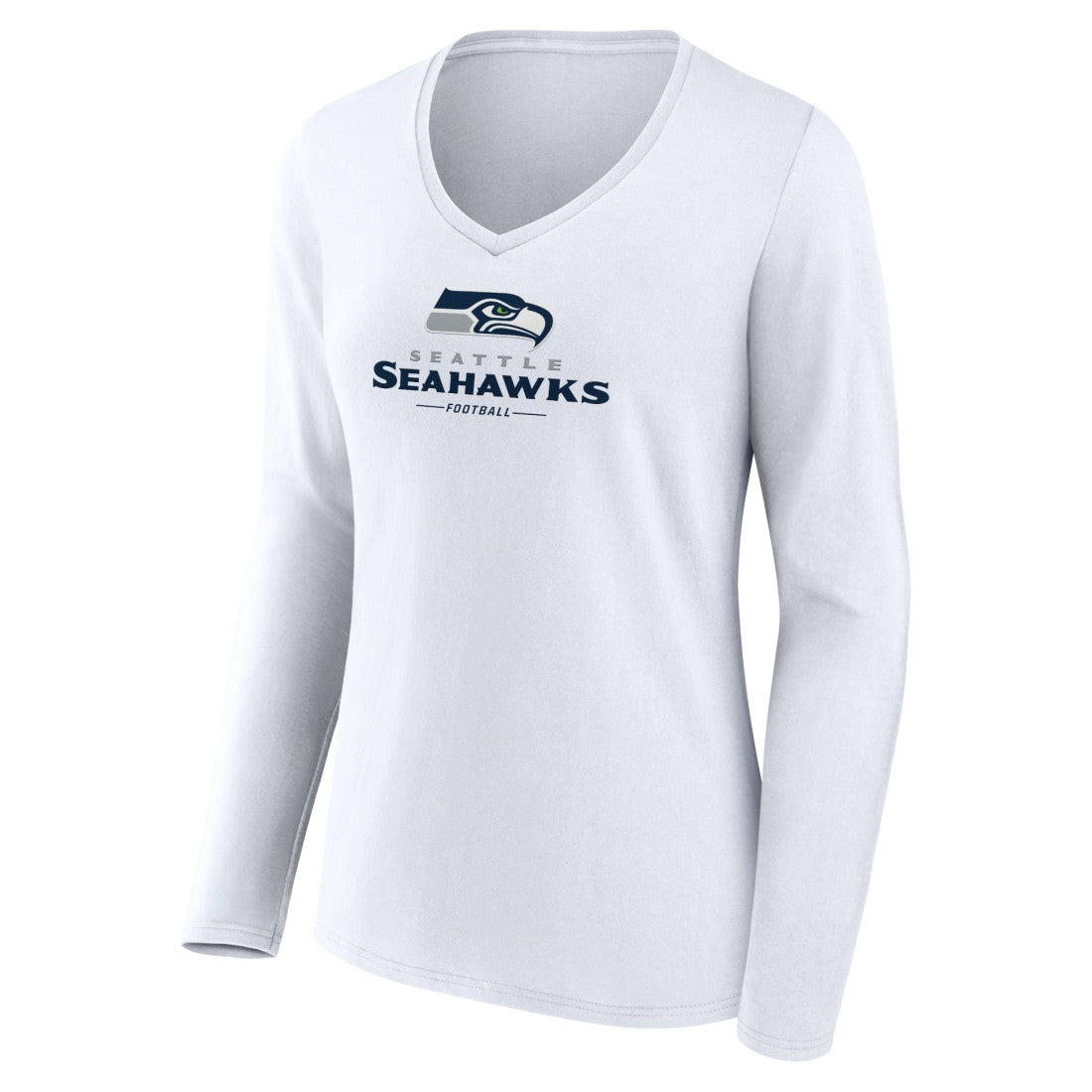Seattle Seahawks Women's Logo Team Lockup Long Sleeve V-Neck T-Shirt - White T-shirts