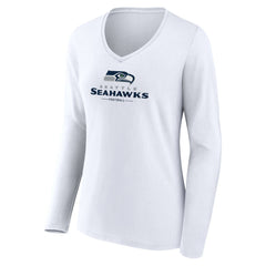 Seattle Seahawks Women's Logo Team Lockup Long Sleeve V-Neck T-Shirt - White T-shirts