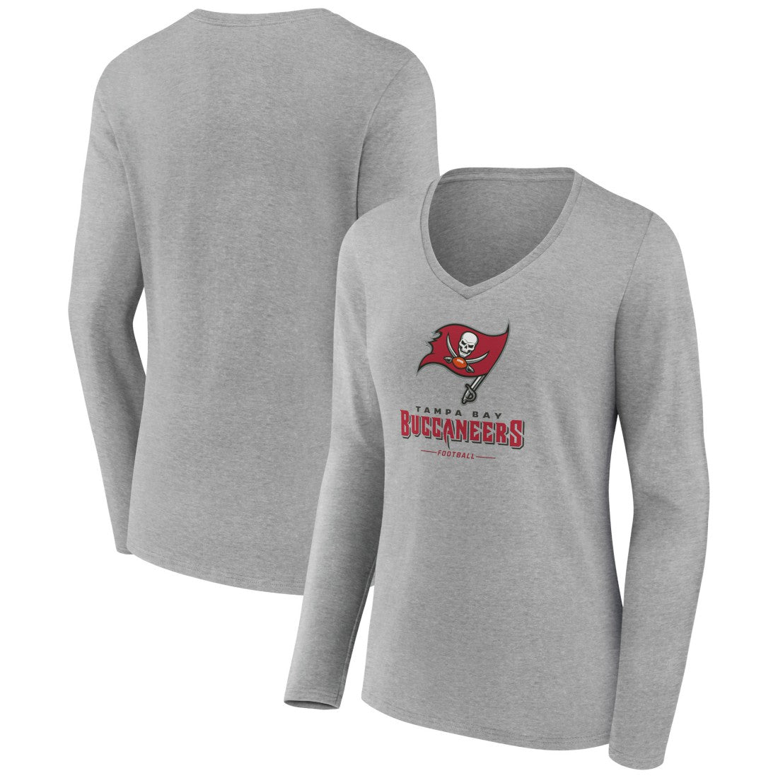 Tampa Bay Buccaneers Women's Logo Team Lockup Long Sleeve V-Neck T-Shirt - Heather Gray T-shirts