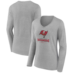 Tampa Bay Buccaneers Women's Logo Team Lockup Long Sleeve V-Neck T-Shirt - Heather Gray T-shirts