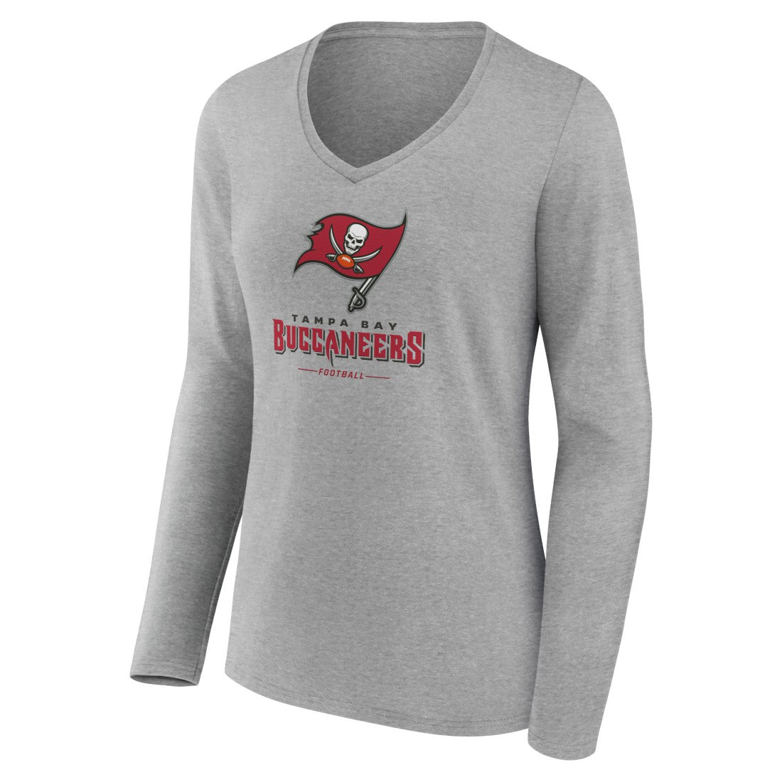 Tampa Bay Buccaneers Women's Logo Team Lockup Long Sleeve V-Neck T-Shirt - Heather Gray T-shirts