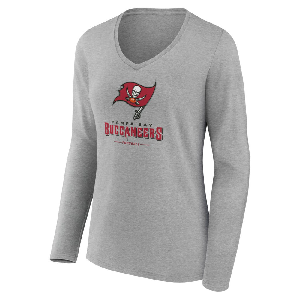 Tampa Bay Buccaneers Women's Logo Team Lockup Long Sleeve V-Neck T-Shirt - Heather Gray T-shirts