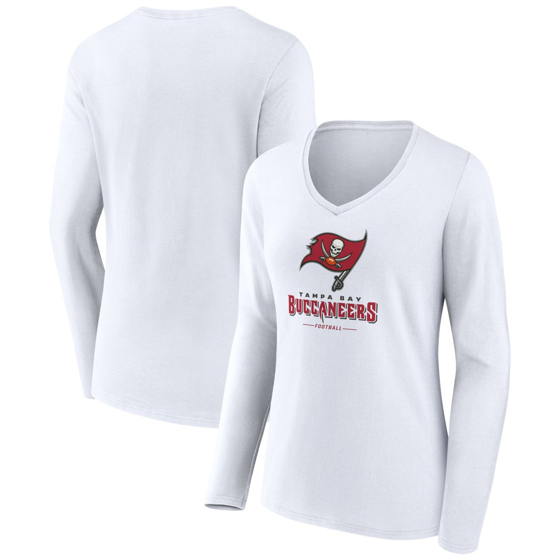 Tampa Bay Buccaneers Women's Logo Team Lockup Long Sleeve V-Neck T-Shirt - White T-shirts