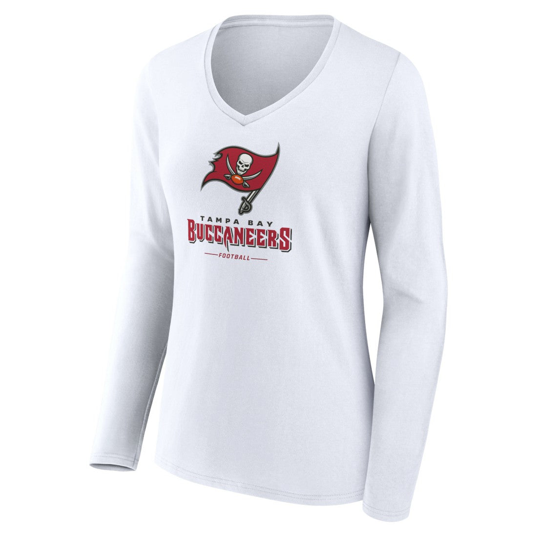 Tampa Bay Buccaneers Women's Logo Team Lockup Long Sleeve V-Neck T-Shirt - White T-shirts