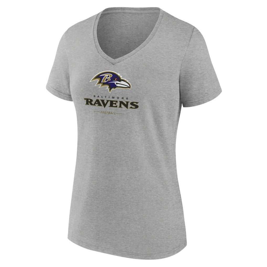 Baltimore Ravens Women's Logo Team Lockup V-Neck T-Shirt - Gray T-shirts
