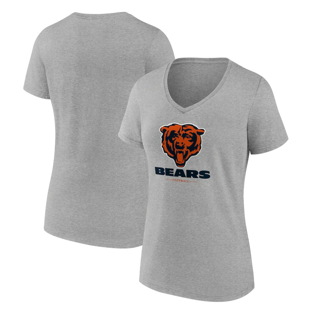 Chicago Bears Women's Logo Team Lockup V-Neck T-Shirt - Gray T-shirts
