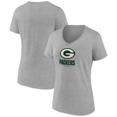 Green Bay Packers Women's Logo Team Lockup V-Neck T-Shirt - Gray T-shirts