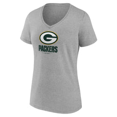 Green Bay Packers Women's Logo Team Lockup V-Neck T-Shirt - Gray T-shirts