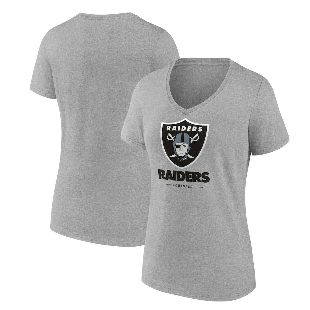 Las Vegas Raiders Women's Logo Team Lockup V-Neck T-Shirt - Gray T-shirts