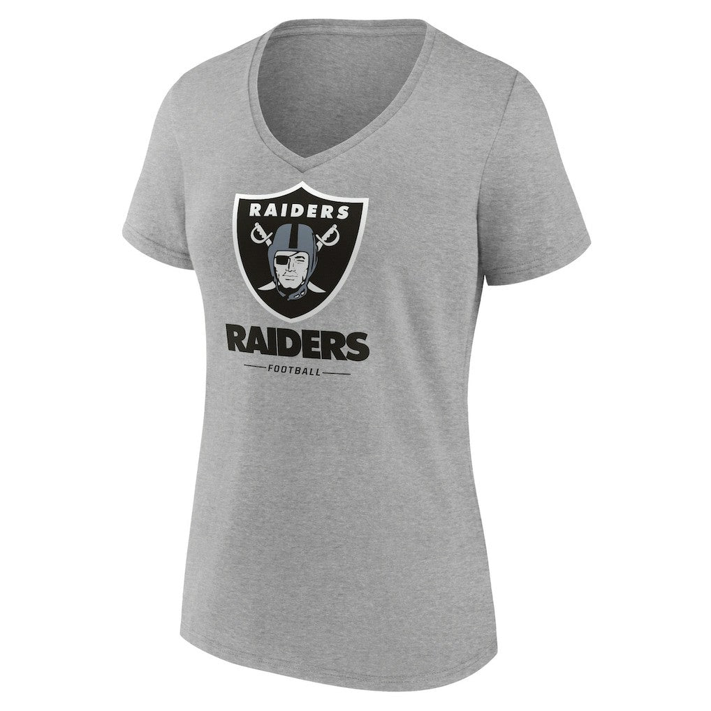 Las Vegas Raiders Women's Logo Team Lockup V-Neck T-Shirt - Gray T-shirts
