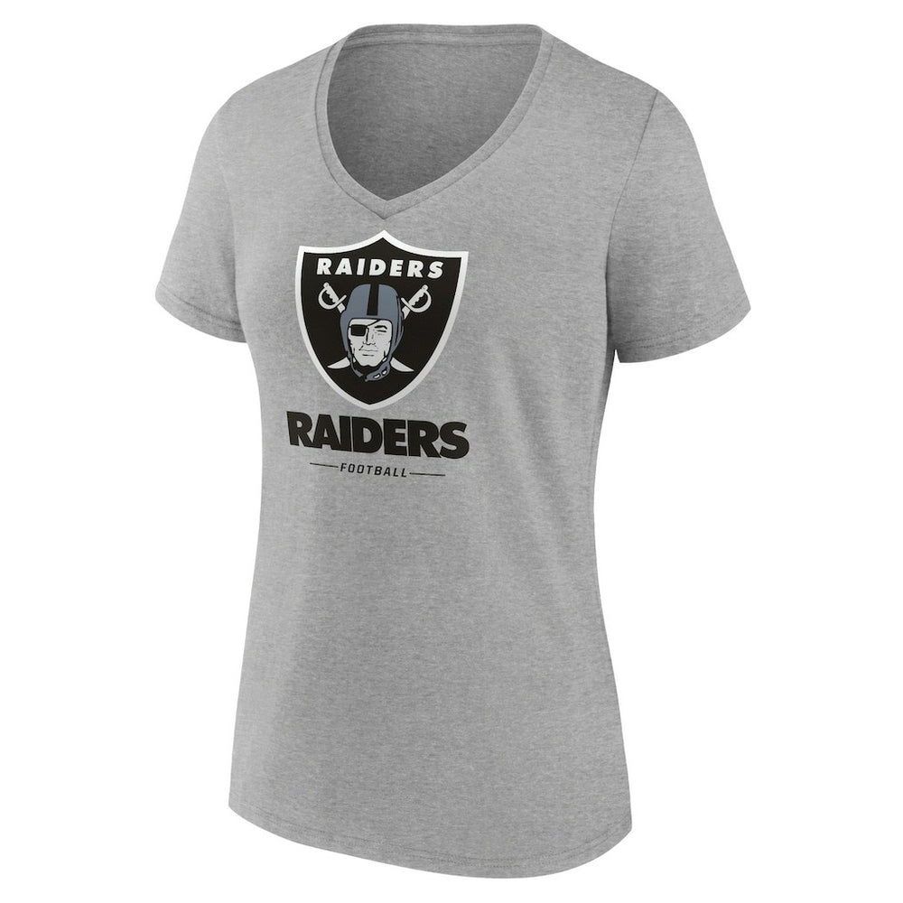Las Vegas Raiders Women's Logo Team Lockup V-Neck T-Shirt - Gray T-shirts